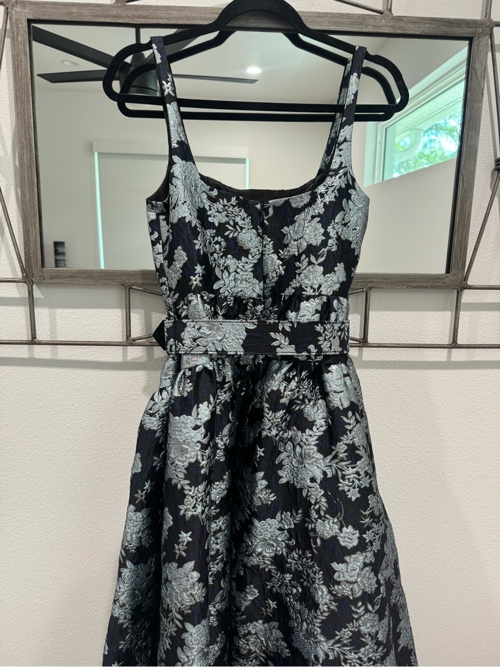 ANTONIO MELANI Black and Silver Floral Belted Midi Dress - Picture 4 of 5
